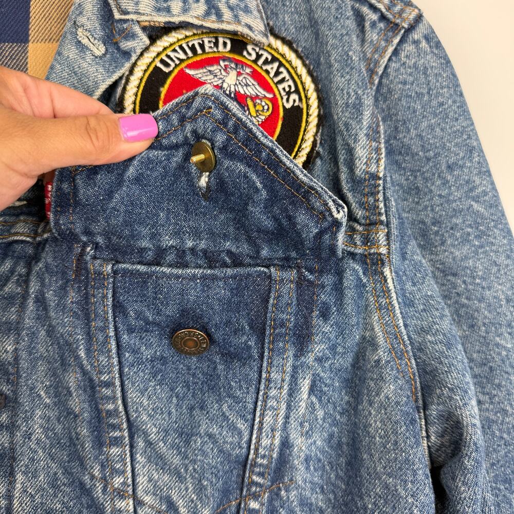 Vintage Levis 70411 Mens Lined Denim Trucker Jacker US Marine Corps Patch - 46 - Picture 4 of 14